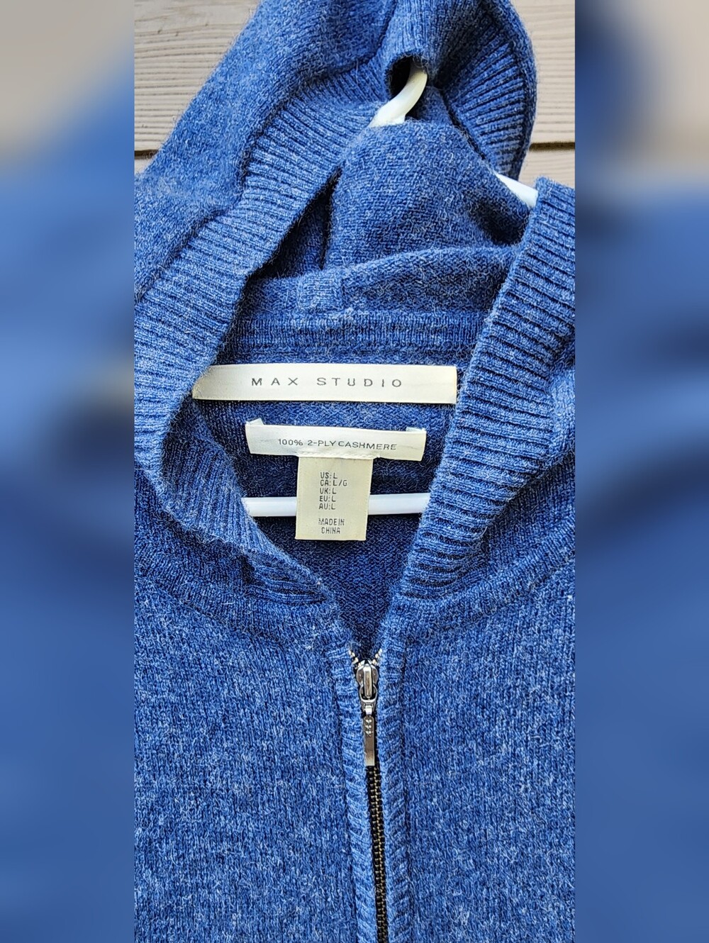 Max Studio Blue 100% Cashmere Zip Hoodie Sweater - Picture 4 of 6